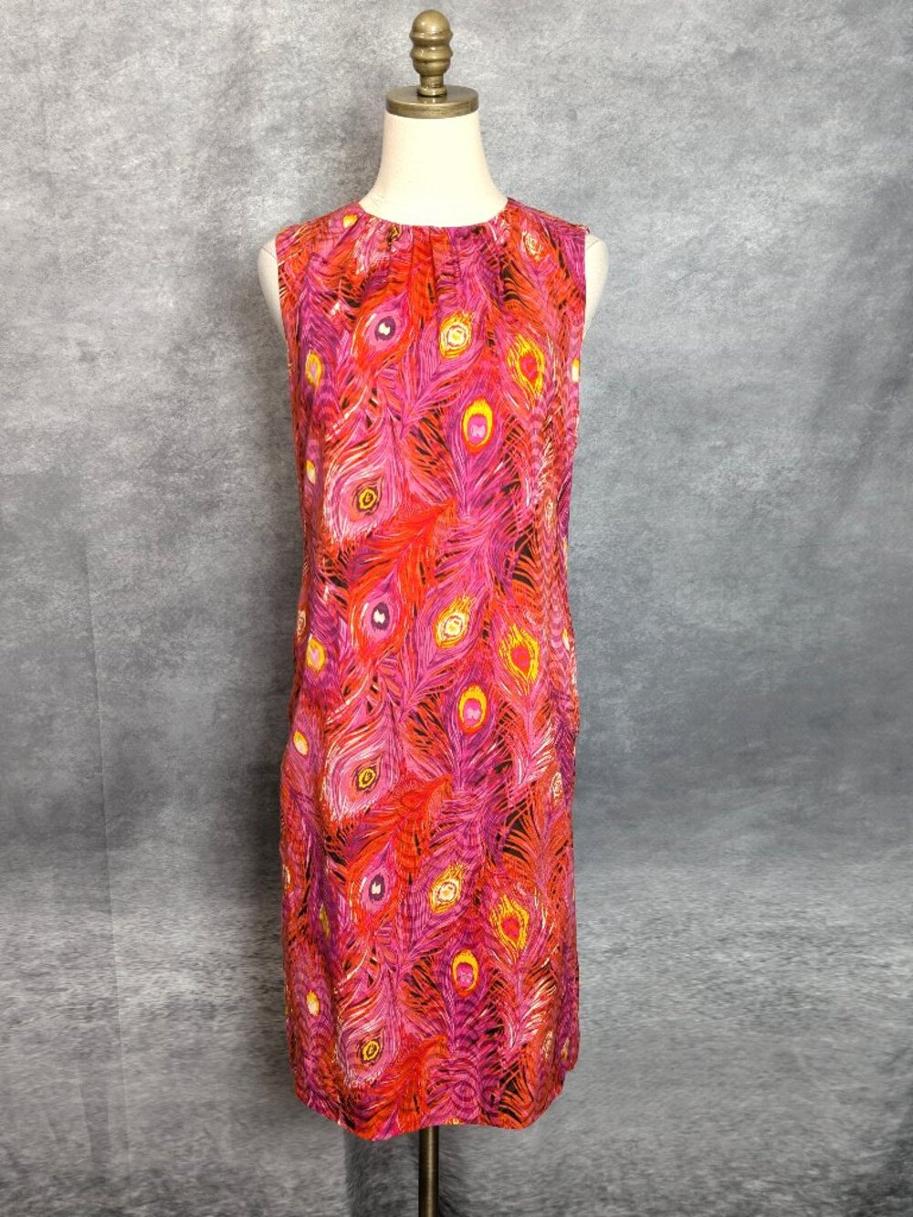 Tory Burch Zorra Shift Dress 6 Silk Blend Peacock Feather Bod Dopamine Core Pink